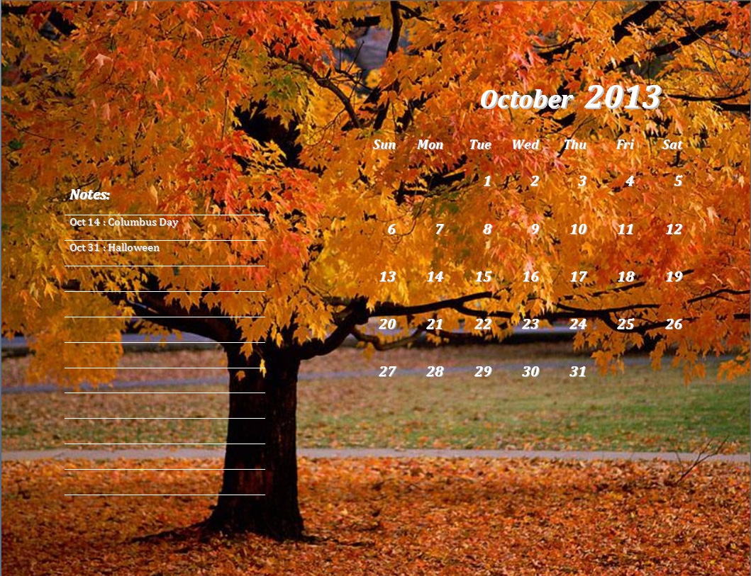 October 2013 Calendar Template