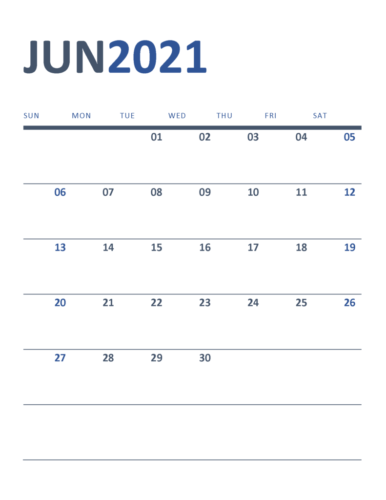 Free Printable New Year Calendar 2021 June