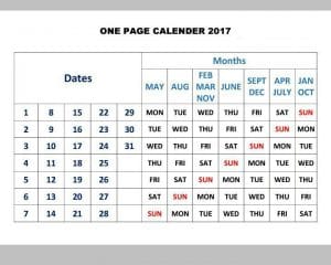 2017 One Page Calendar