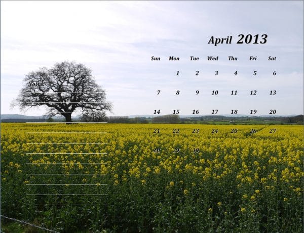 April 2013 Calendar Template