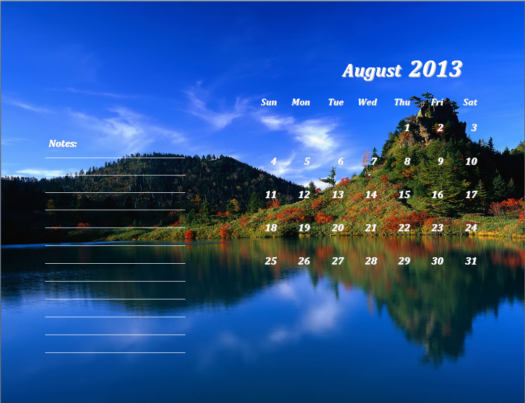 August 2013 Calendar Template