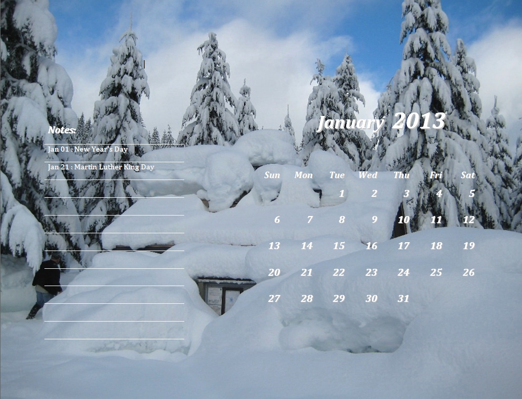 January 2013 Calendar Template
