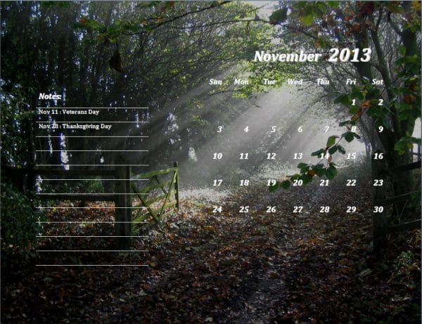 November 2013 Calendar Template